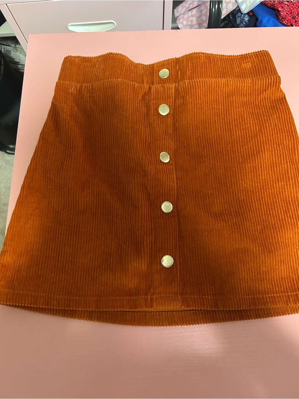 Isaac Mizrahi Rust Orange Corduroy Button-Front Mini Skirt